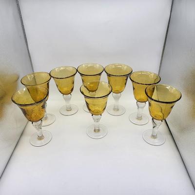 Amber Goblet Glasses with Bubbles Lot