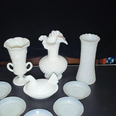 Large Lot of Vintage Milk Glass