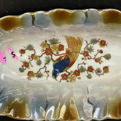 Vintage Lustreware German Peacock Relish Dish