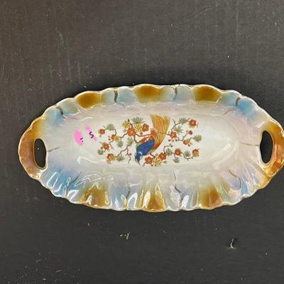 Vintage Lustreware German Peacock Relish Dish