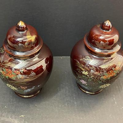 Two Vintage Japan Ginger Jars with Lids