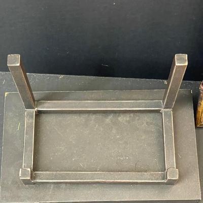 Vintage Faux Wood Decor or Serving Tray with Stand