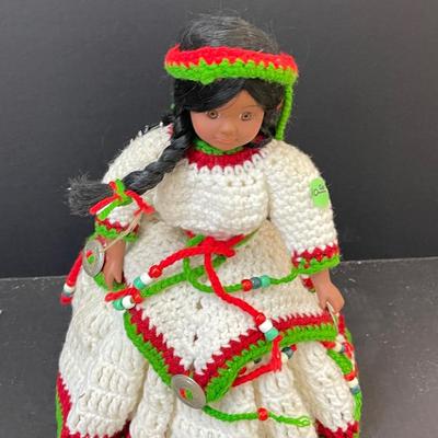 Vintage Indian Girl Doll with Handmade Crocheted Dress