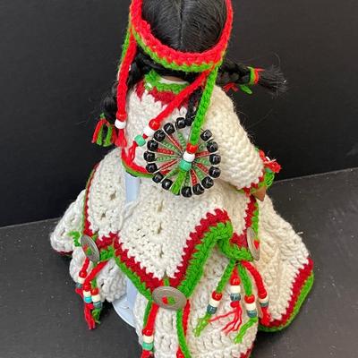 Vintage Indian Girl Doll with Handmade Crocheted Dress