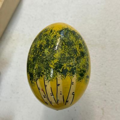 Vintage Hand Painted Khokloma Wood Egg with Stand