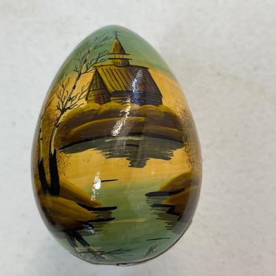 Vintage Hand Painted Khokloma Wood Egg with Stand