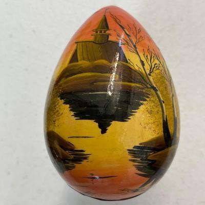 Vintage Hand Painted Khokloma Wood Egg with Stand