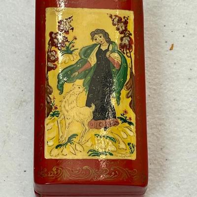 Vintage Hand Painted Lacquer Khokloma Wood Trinket Box