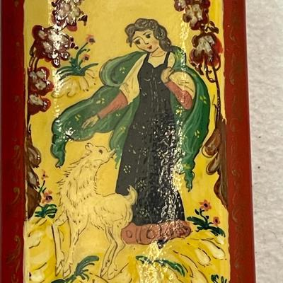 Vintage Hand Painted Lacquer Khokloma Wood Trinket Box