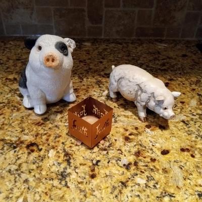 SAN FRANCISCO MUSIC BOX PIG, CANDDLE HOLDER AND ANOTHER SWEET PIG
