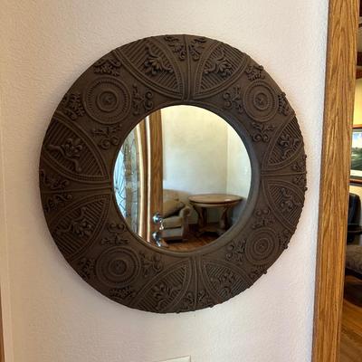 ABSTRACT PATTERNED ROUND FRAMED WALL MIRROR