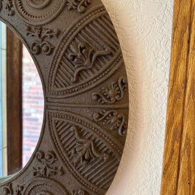 ABSTRACT PATTERNED ROUND FRAMED WALL MIRROR