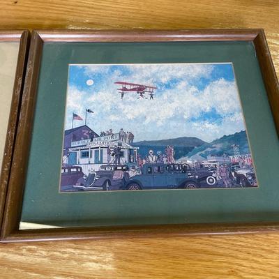 Pair of Wood Framed BiPlane Pictures