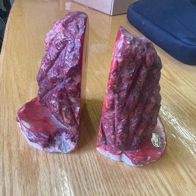 Pair of Red Stone Bookends - Alabaster I believe