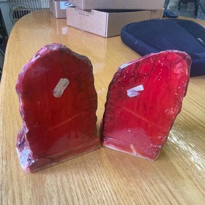 Pair of Red Stone Bookends - Alabaster I believe