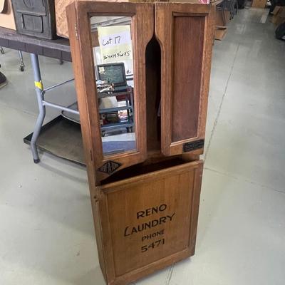 Antique Wood Serv-A-Towl Cabinet - 4 Digit Phone Number - Reno Laundry
