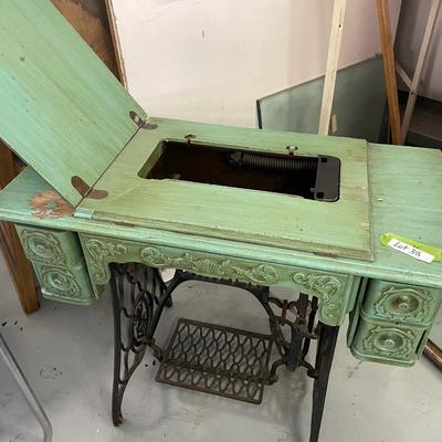 Antique Sewing Table Wood & Cast Iron Base