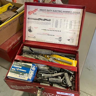 Red Milwaukee Tool Box with Corded Drill & Bits