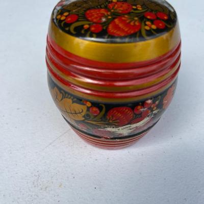 Set of Four Vintage Hand Painted Khokloma Wood Trinket Jars with Lids