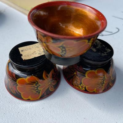 Vintage Hand Painted Khokloma Wood Bowls