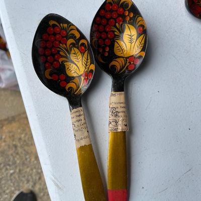 Vintage Hand Painted Khokloma Wood Spoons