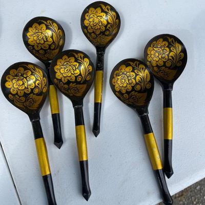 Vintage Hand Painted Khokloma Wood Spoons