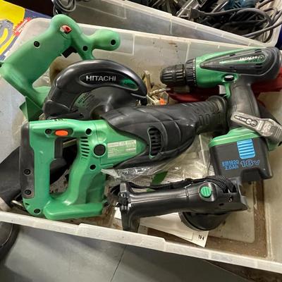 Lot of Hitachi Cordless Power Tools - 18V Drill/Skillsaw/Flashlight/Reciprocating Saw & Battery