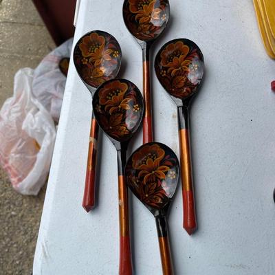 Vintage Hand Painted Khokloma Wood Spoons