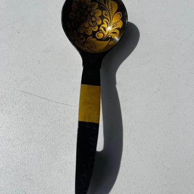 Two Vintage Hand Painted Khokloma Wood Serving Spoons