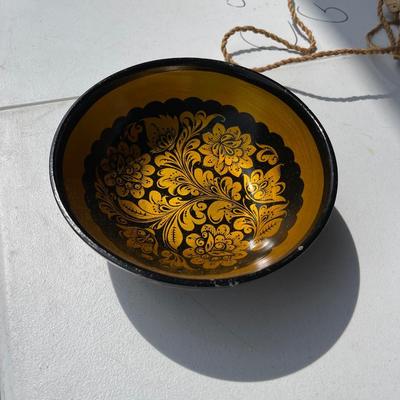 Set of Two Vintage Hand Painted Khokloma Wood Bowls