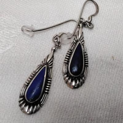 Vintage Navajo Lapis Lazuli Signed 925 Earrings