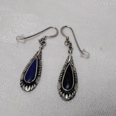 Vintage Navajo Lapis Lazuli Signed 925 Earrings