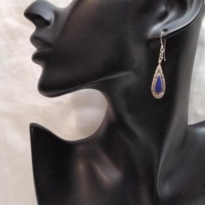Vintage Navajo Lapis Lazuli Signed 925 Earrings