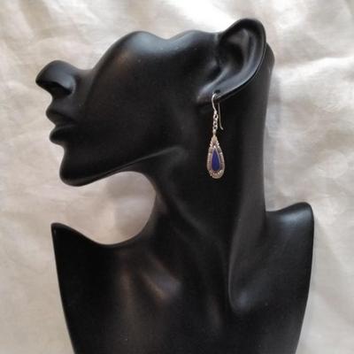 Vintage Navajo Lapis Lazuli Signed 925 Earrings