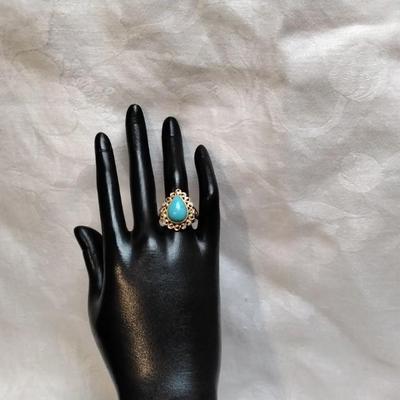 Vintage Ross Simons Turquoise Gold Vermeil Ring Size 8.5