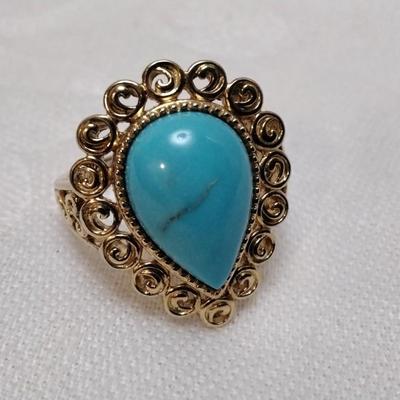 Vintage Ross Simons Turquoise Gold Vermeil Ring Size 8.5