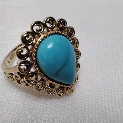 Vintage Ross Simons Turquoise Gold Vermeil Ring Size 8.5