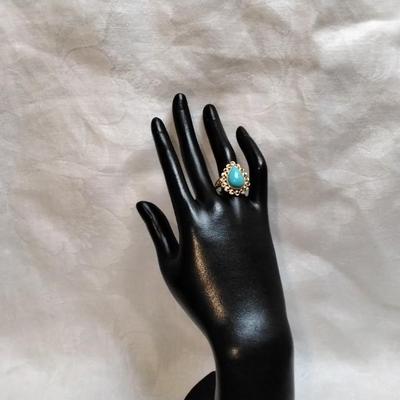 Vintage Ross Simons Turquoise Gold Vermeil Ring Size 8.5