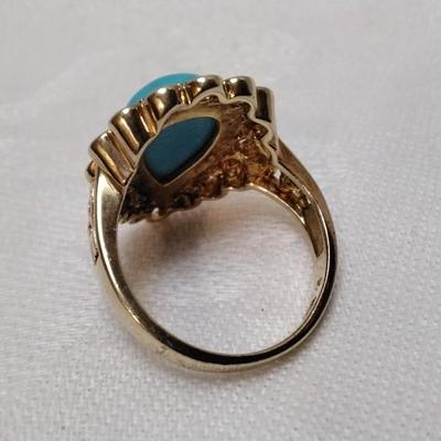Vintage Ross Simons Turquoise Gold Vermeil Ring Size 8.5