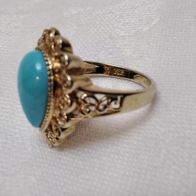 Vintage Ross Simons Turquoise Gold Vermeil Ring Size 8.5