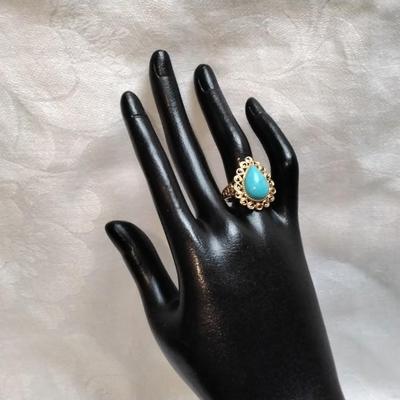 Vintage Ross Simons Turquoise Gold Vermeil Ring Size 8.5