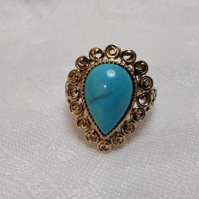 Vintage Ross Simons Turquoise Gold Vermeil Ring Size 8.5