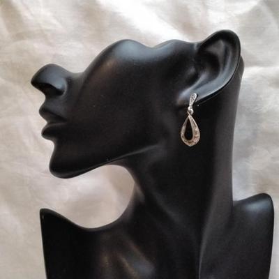 Vintage Onyx And Marcasite 925 Earrings