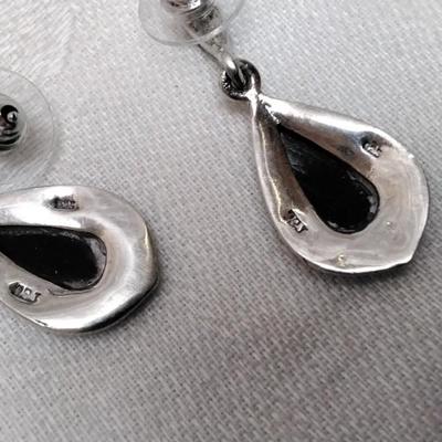 Vintage Onyx And Marcasite 925 Earrings