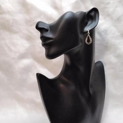 Vintage Onyx And Marcasite 925 Earrings