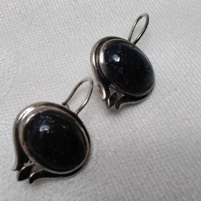 Vintage One of a Kind Lapis Lazuli With Areas of Pyrite (Fools Gold) 925 Earrings