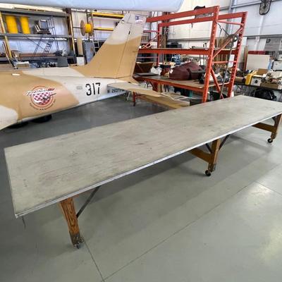 Extra Long Rolling Work Table w/laminate top on Wood Base - 16' L x 47" W  32"t