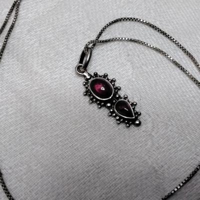 Vintage Rhodolite Garnet 18" 925 Necklace
