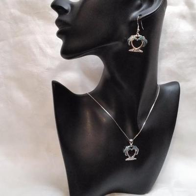 Blue Fire Opal Palm Trees 925 Jewelry Set (18" Necklace")
