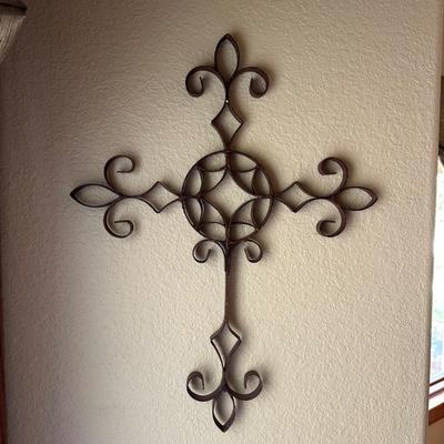 METAL WALL HUNG CROSS AND A MULTI PICTURE FRAME